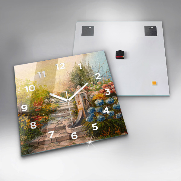 Skleněné hodiny čtvercové Olejová kompozice v lese