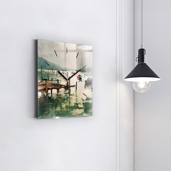 Skleněné hodiny čtvercové Rybářské lodě v přístavu