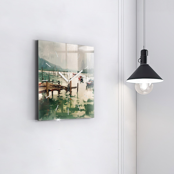 Skleněné hodiny čtvercové Rybářské lodě v přístavu