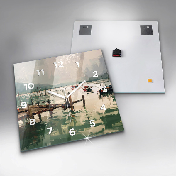 Skleněné hodiny čtvercové Rybářské lodě v přístavu