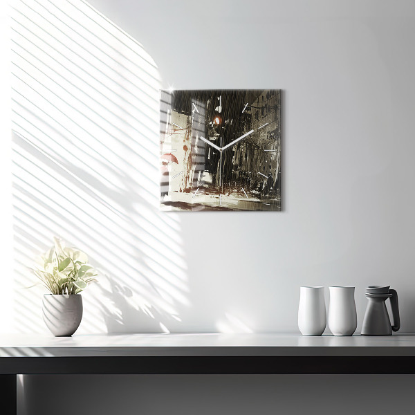 Skleněné hodiny čtvercové Žena v deštivé noci