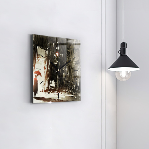 Skleněné hodiny čtvercové Žena v deštivé noci