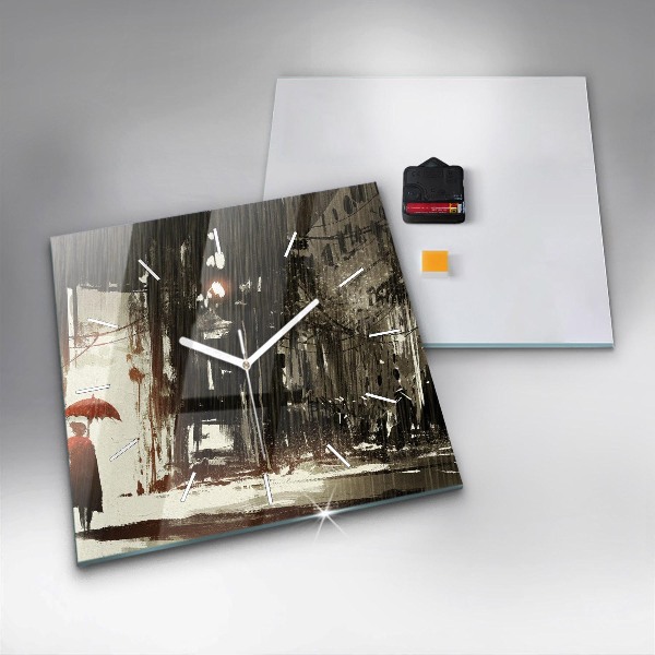 Skleněné hodiny čtvercové Žena v deštivé noci