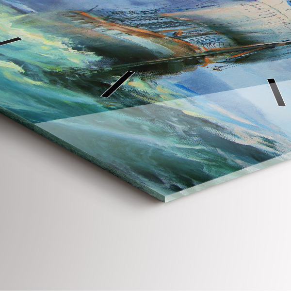 Skleněné hodiny čtvercové Loď na vodě