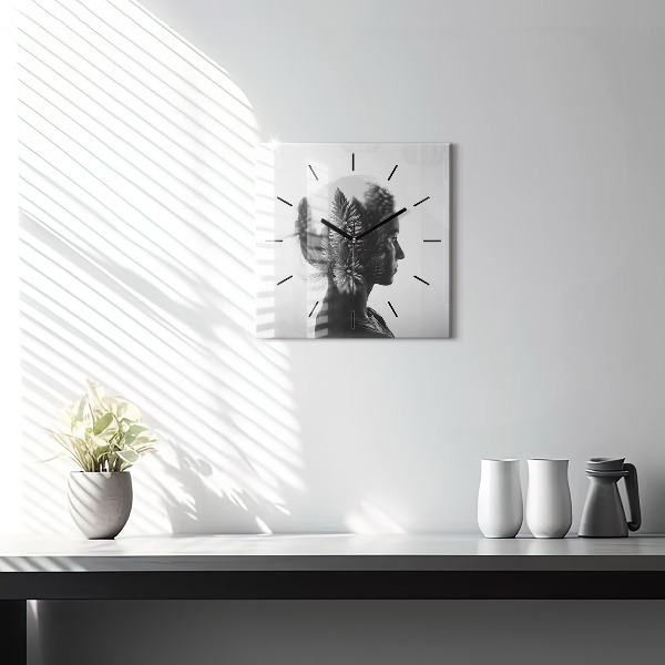 Skleněné hodiny čtvercové Portrét ženy
