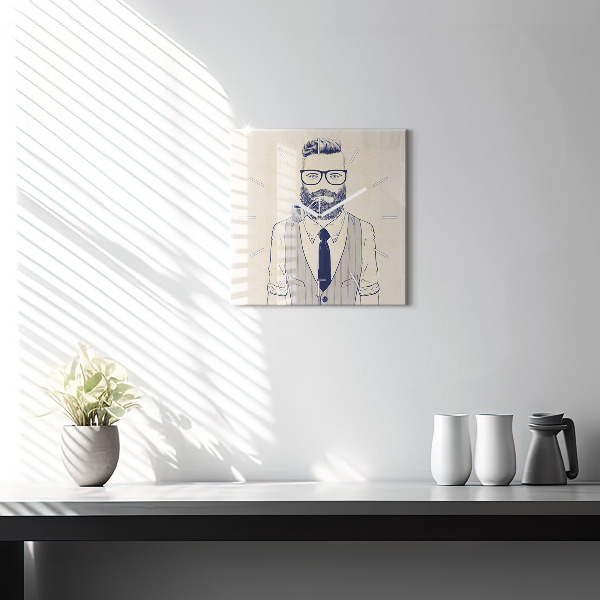 Skleněné hodiny čtvercové Muž s plnovousem