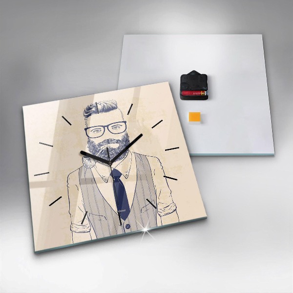 Skleněné hodiny čtvercové Muž s plnovousem