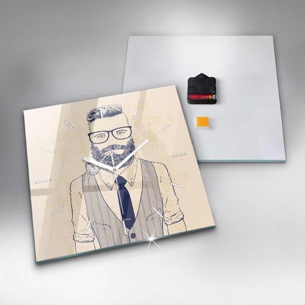 Skleněné hodiny čtvercové Muž s plnovousem