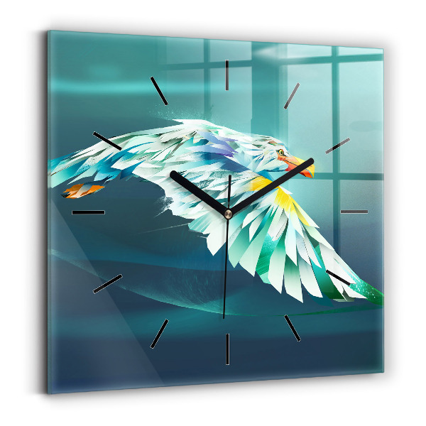 Skleněné hodiny čtvercové Obrázek letícího orla