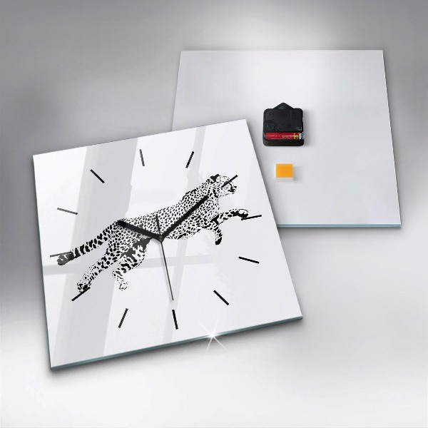 Skleněné hodiny čtvercové Silueta pantera