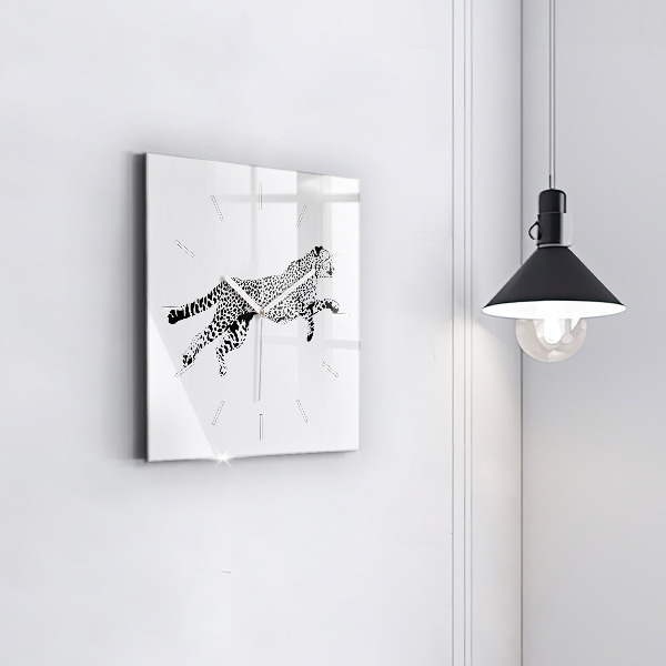 Skleněné hodiny čtvercové Silueta pantera