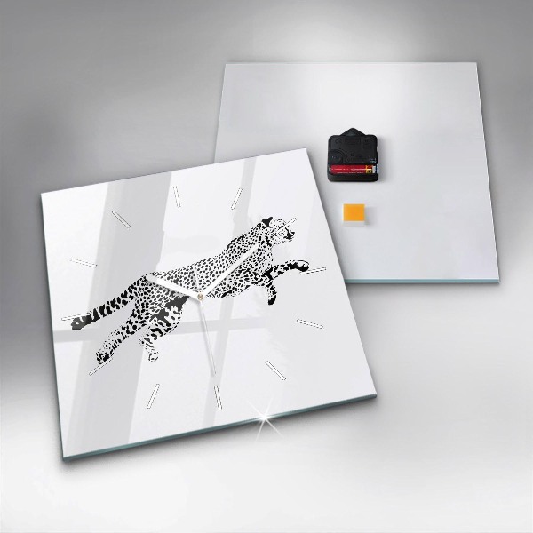 Skleněné hodiny čtvercové Silueta pantera