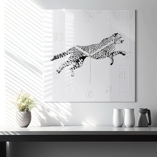 Skleněné hodiny čtvercové Silueta pantera