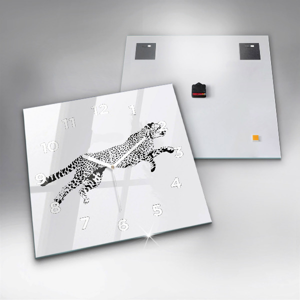 Skleněné hodiny čtvercové Silueta pantera