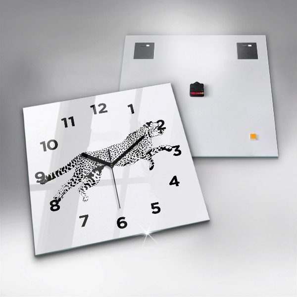 Skleněné hodiny čtvercové Silueta pantera