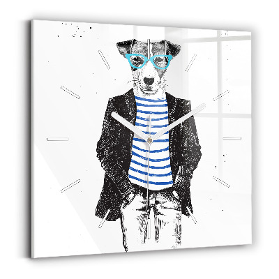 Skleněné hodiny čtvercové Pes v lidském těle