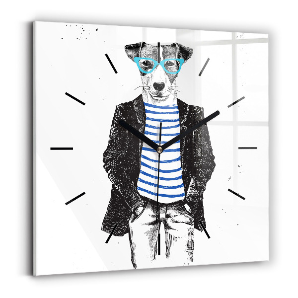 Skleněné hodiny čtvercové Pes v lidském těle