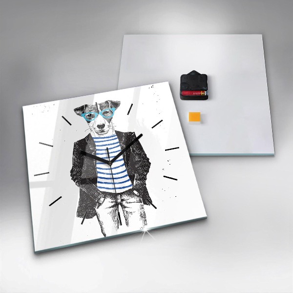 Skleněné hodiny čtvercové Pes v lidském těle