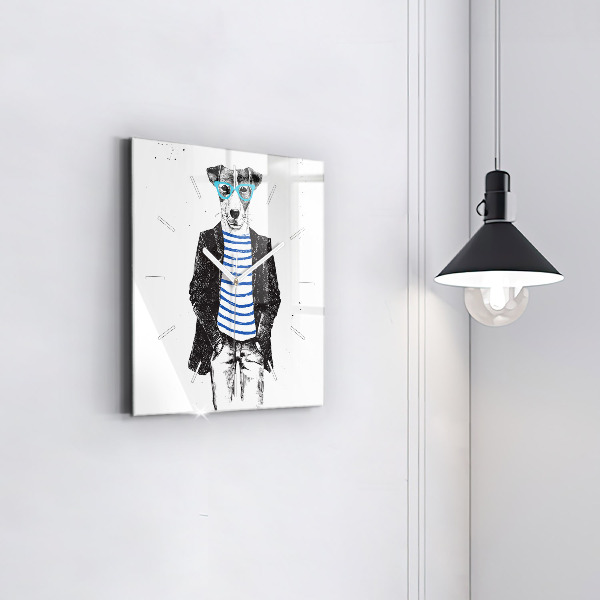 Skleněné hodiny čtvercové Pes v lidském těle