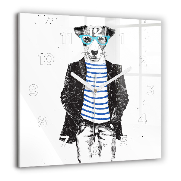 Skleněné hodiny čtvercové Pes v lidském těle