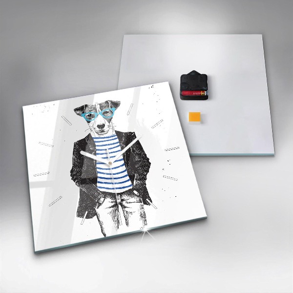 Skleněné hodiny čtvercové Pes v lidském těle