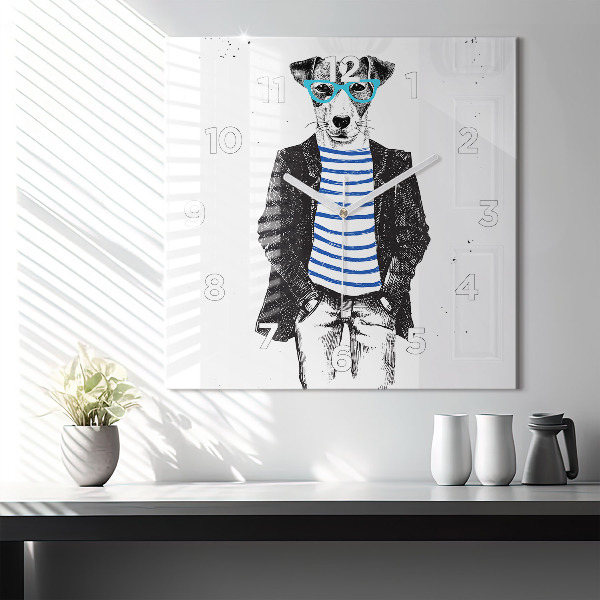 Skleněné hodiny čtvercové Pes v lidském těle