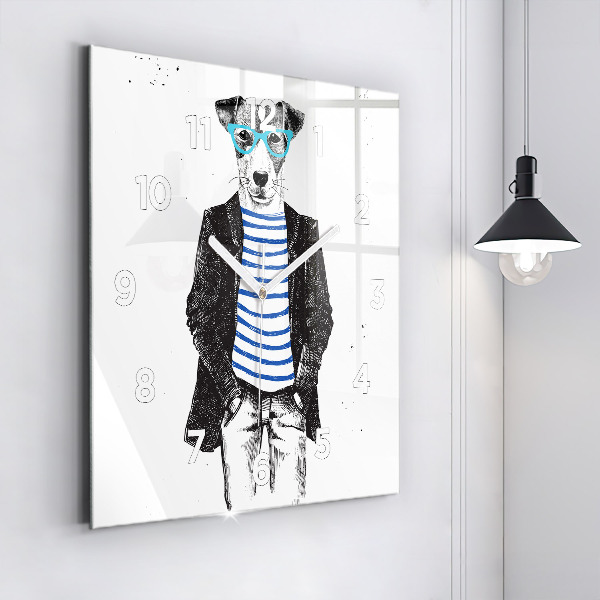 Skleněné hodiny čtvercové Pes v lidském těle