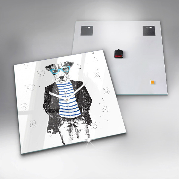 Skleněné hodiny čtvercové Pes v lidském těle