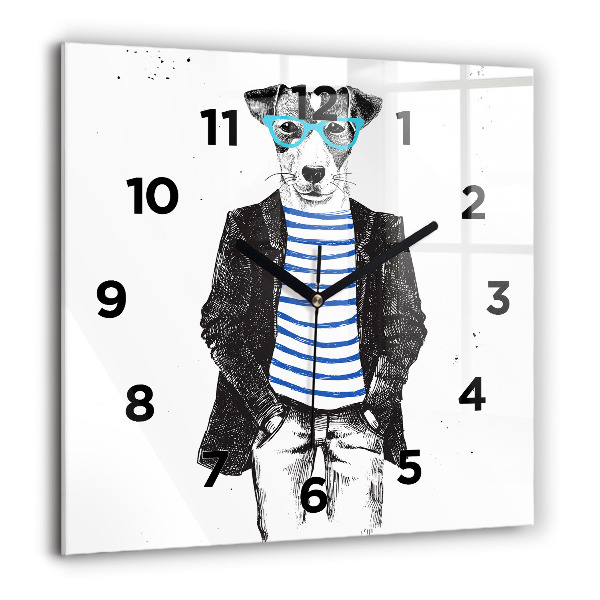 Skleněné hodiny čtvercové Pes v lidském těle