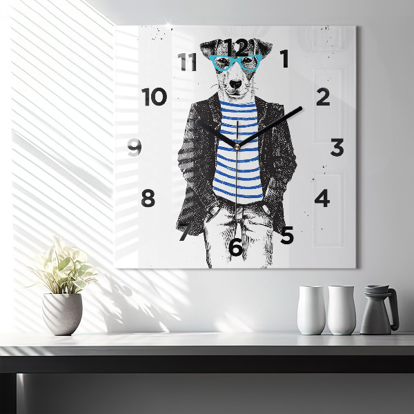 Skleněné hodiny čtvercové Pes v lidském těle