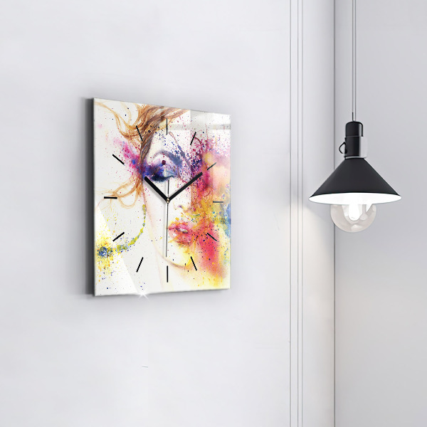 Skleněné hodiny čtvercové Portrét tajemné ženy