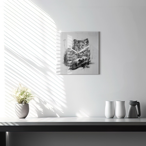 Skleněné hodiny čtvercové Malovaný lev