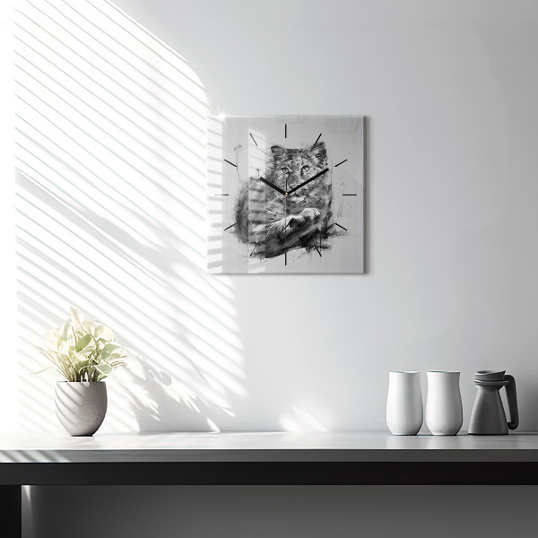 Skleněné hodiny čtvercové Malovaný lev