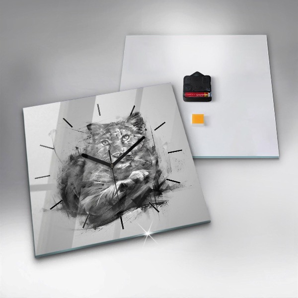 Skleněné hodiny čtvercové Malovaný lev