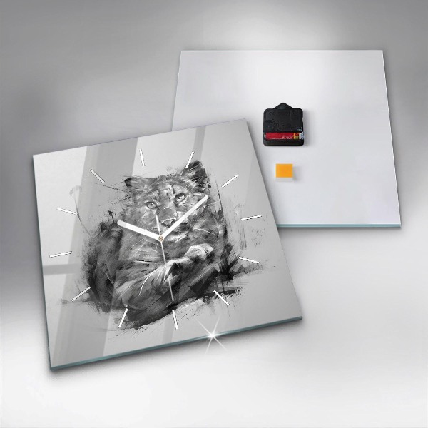 Skleněné hodiny čtvercové Malovaný lev