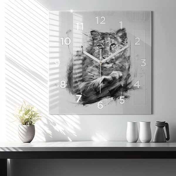 Skleněné hodiny čtvercové Malovaný lev