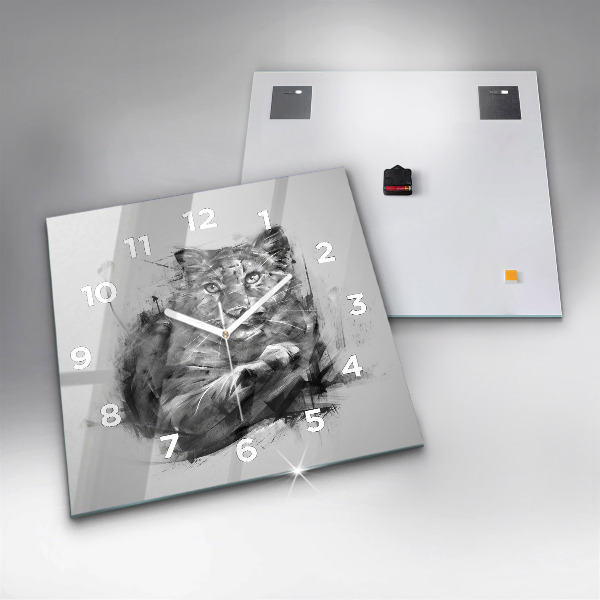 Skleněné hodiny čtvercové Malovaný lev