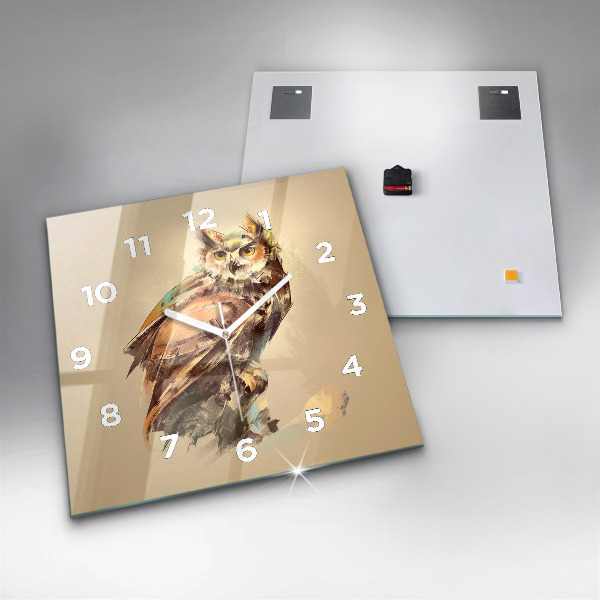 Skleněné hodiny čtvercové Sova - znamení moudrosti