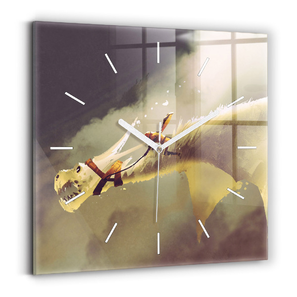 Skleněné hodiny čtvercové Ilustrace dračího jezdce