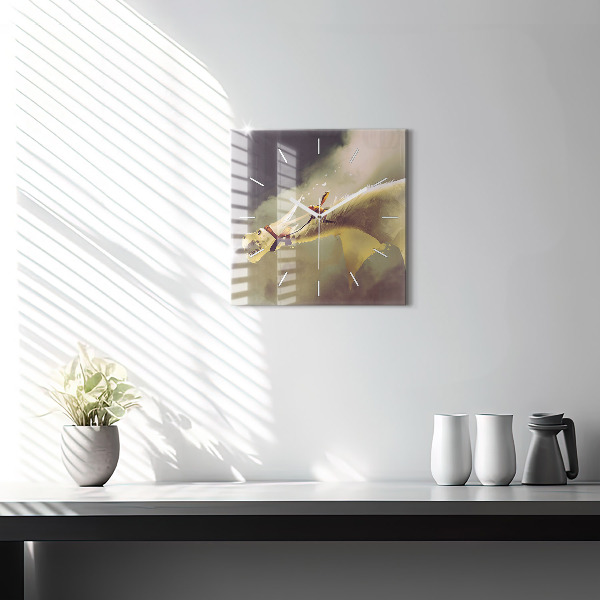 Skleněné hodiny čtvercové Ilustrace dračího jezdce