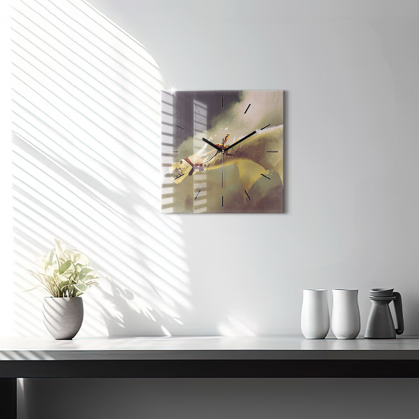 Skleněné hodiny čtvercové Ilustrace dračího jezdce