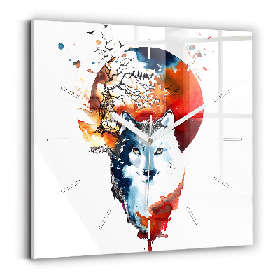 Skleněné hodiny čtvercové Vlk a plnost