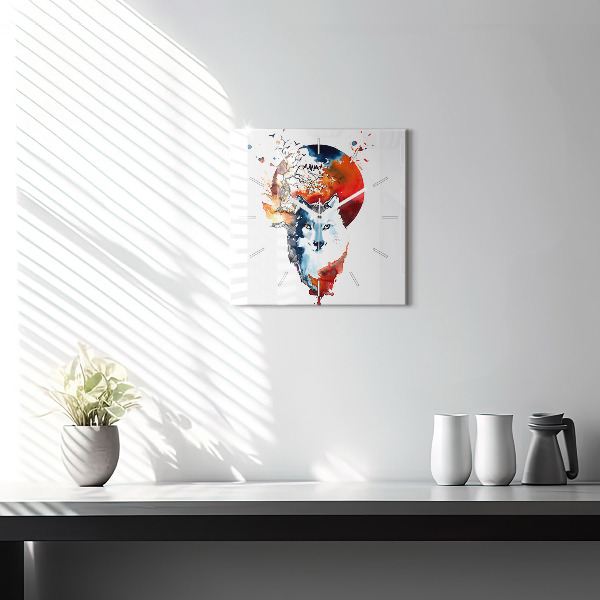 Skleněné hodiny čtvercové Vlk a plnost