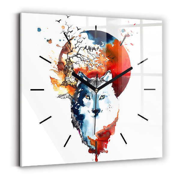 Skleněné hodiny čtvercové Vlk a plnost