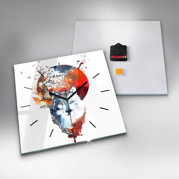 Skleněné hodiny čtvercové Vlk a plnost