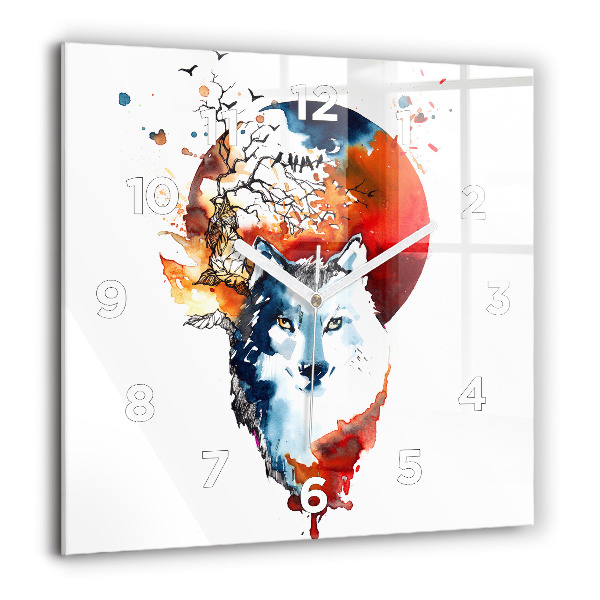 Skleněné hodiny čtvercové Vlk a plnost