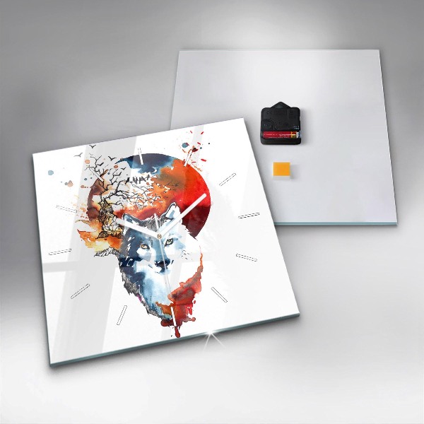 Skleněné hodiny čtvercové Vlk a plnost