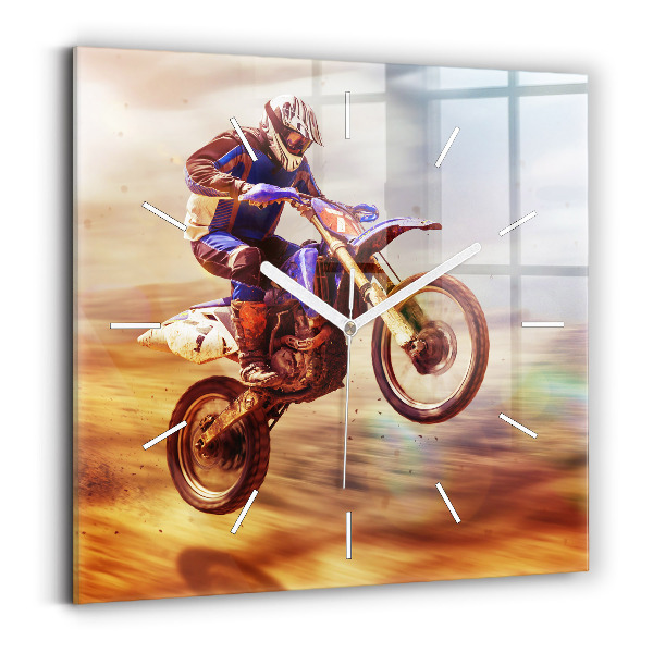 Skleněné hodiny čtvercové Enduro motokros