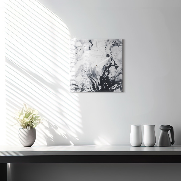 Skleněné hodiny čtvercové Abstraktní inkoustový mramor