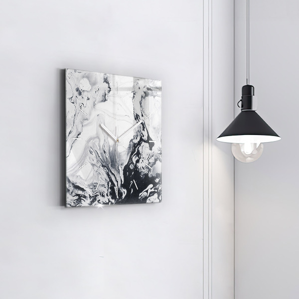 Skleněné hodiny čtvercové Abstraktní inkoustový mramor